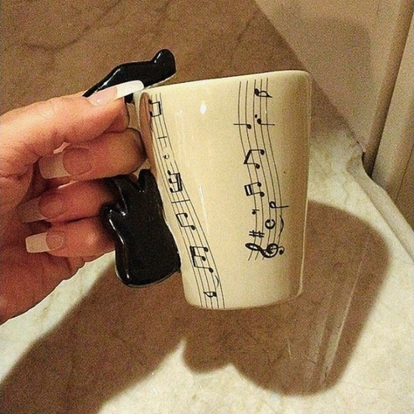GUITAR Coffee Cup Mug Vintage Antique Musician Music Cup Guitar Handle - Picture 4 of 6